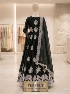 Elegant Black Kurta Set with Silver Embroidery