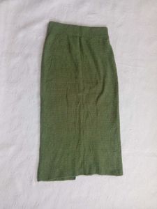 Olive Green Textured Knit Skirt