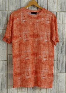 Unisex Shein Orange Abstract Print T-Shirt