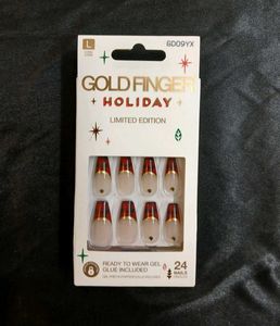 Gold Finger Holiday Press-On Nails