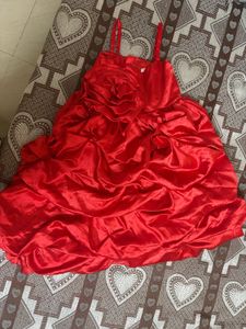 Red Satin Layered Ruffle Party Dress for Girls |