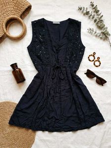 Boho Black Sequin Lace Mini Dress