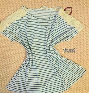 Striped Casual oversized tshirt with Lace Detail