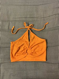 Orange Halter Neck Crop Top