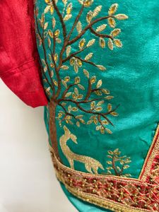 partywear Beautiful Teal Saree with Deer Motif