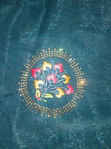 Elegant Embroidered Teal Gown