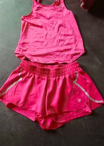 Pink Athletic Shorts and puma tank top set