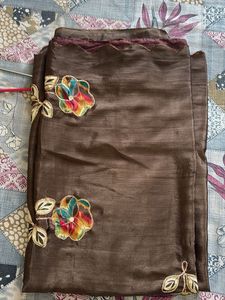 Elegant Brown Embroidered Saree