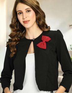 Chic Black Cropped Jacket with Bow