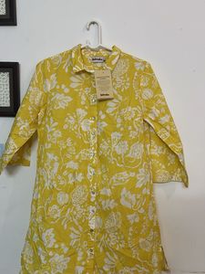 Fabindia Women’s Yellow Floral Cotton Shirt Dress