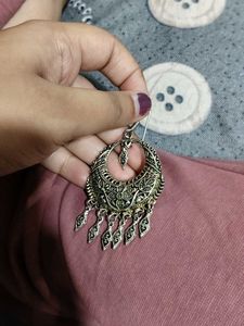 Boho Oxidized Silver Dangle Earrings