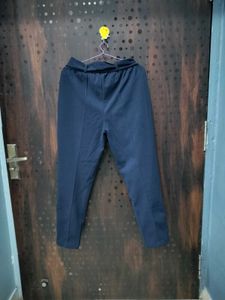 Women's Blue Straight-Fit Trousers with tieup belt