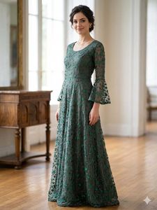 Elegant Green Floral Net Gown