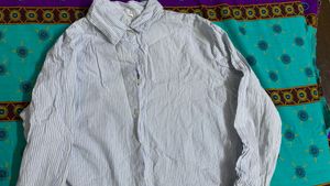 Blue Cropped Striped Button-Up Shirt