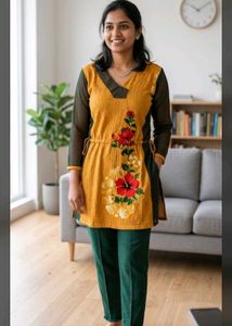 Yellow Floral Print Kurta and pants set