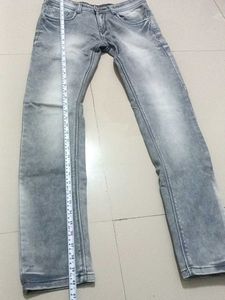 Grey Stone Washed/ Faded Jeans For Men