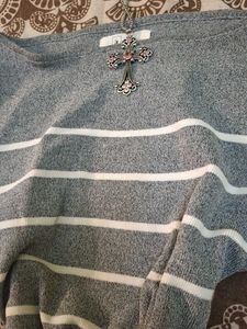 Gray Striped off-shoulder y2k top