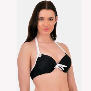 Black Halter Bikini Top with White Trim