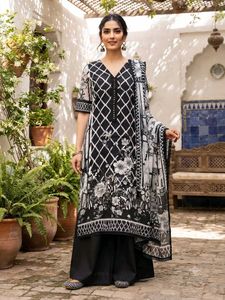 Stylish Black & White Printed Kurta Set