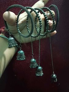 Oxidized Jhumka Coil Bangle Set