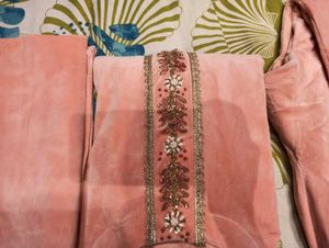 woolen Peach Velvet Kurta Set