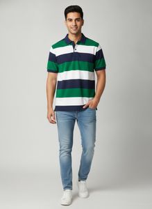 Striped Polo Shirt - Green, White, Navy