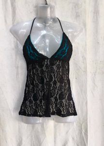1110. Black Lace Camisole with Teal Accents