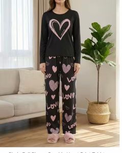 Shine Cute Heart Print Pajama Set