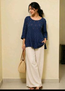 💣"FREEBIE" Blue Printed Kurta with Wide Leg Pants