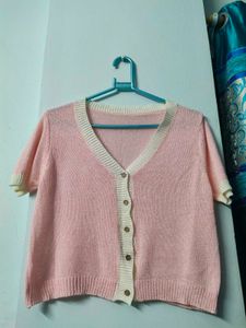 Pink Knit Cardigan Top