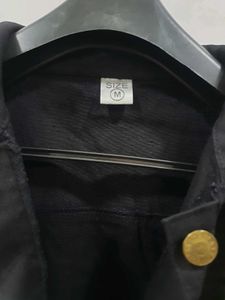 Black Denim-Look Cotton Blend Jacket