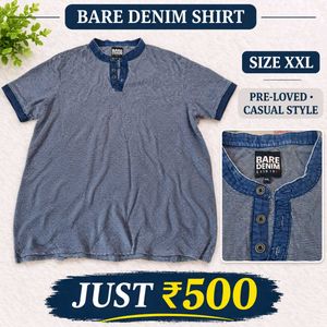 Bare Denim Striped Henley Shirt✨️✨️
