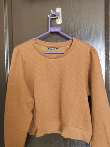 Brown Textured Cropped Sweatshirt
