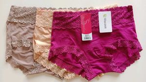 Lace Trim Briefs - Pack of 3(Majenda,Skin, Brown)