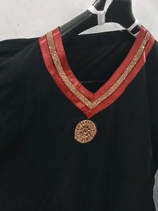 Elegant Black Abaya with Red &amp; Gold Trim