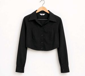 Black Cropped Collared Shirt