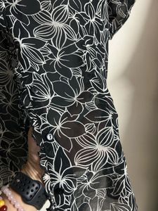 Black Floral V-Neck Ruffle Top