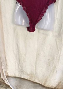 I. Maroon Lace Trim Bikini Panty
