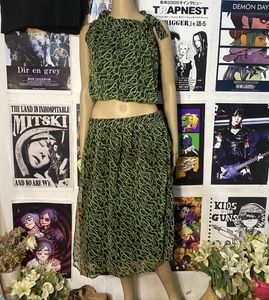 Green Swirl Print Crop Top & Skirt Set