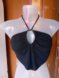Black Halter Neck Crop Top
