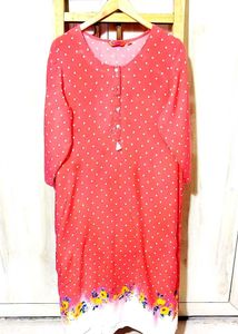 Charming Red Polka Dot Kurta with Floral Hem Size-
