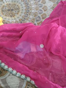 Stunning Pink Embroidered  handwork Saree
