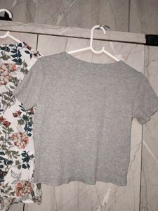Floral Blouse and Grey Crop Top