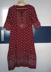 Maroon Printed Frock Suit