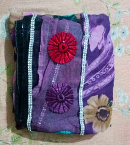 Beautiful Purple Floral Saree with Embellishments