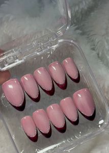 Glam Wine Red Cat-Eye Almond Nails