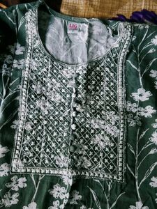 Green Floral Print Kurta with Embroidery