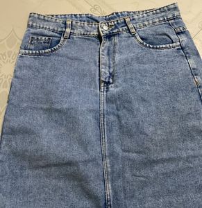Blue Denim Midi Skirt