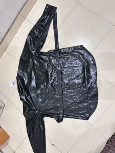 Black Faux Leather Belted Shirt Jacket