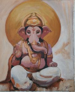 Handmade Ganesha Painting Canvas - Original Art